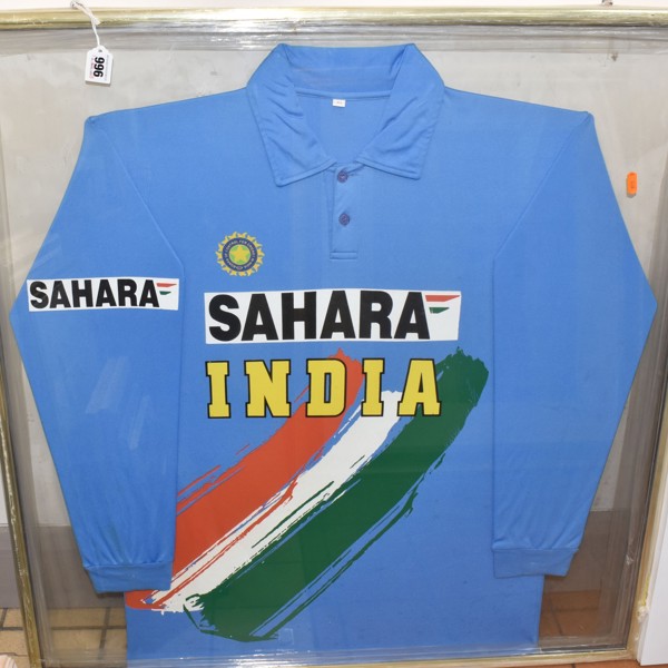 Framed Indian One Day International Cricket Shirt Yuvraj Singh Signed And Dated 2002 Sold £950