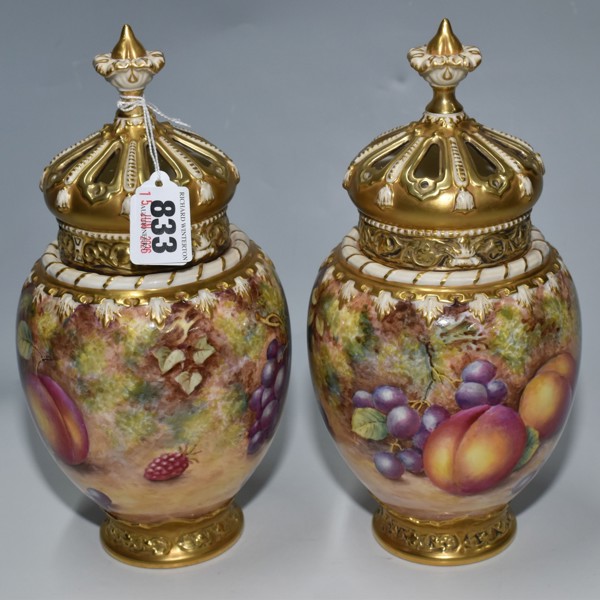 Pair Of Royal Worcester Pot Pourri Vases Sold £4,600