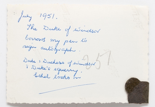Hilda's hand-written note on the back of the photo with Ethel.