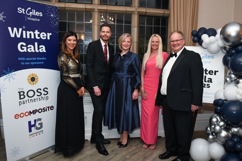 St Giles Hospice CEO Elinor Eustace, director of clinical services Leon Ratcliffe, director of finance and operations Sarah Jackson, deputy director of people and organisational development Rebecca Webb and trustee Simon James.